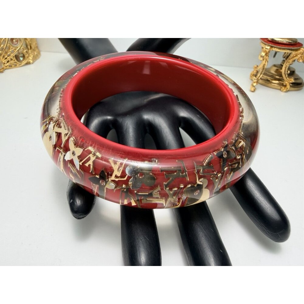 Louis Vuitton Red Lucite Chunky Monogram Bangle Bracelet Statement Sz 8" - Picture 7 of 13
